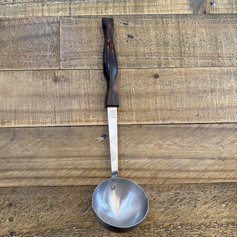 Cutco Ladle Spoon No. 1715 Stainless USA 12" Brown Red Swirl Handle Vintage